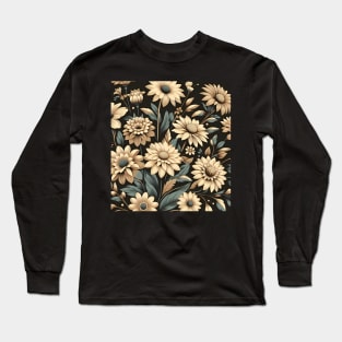 Beige Floral Illustration Long Sleeve T-Shirt